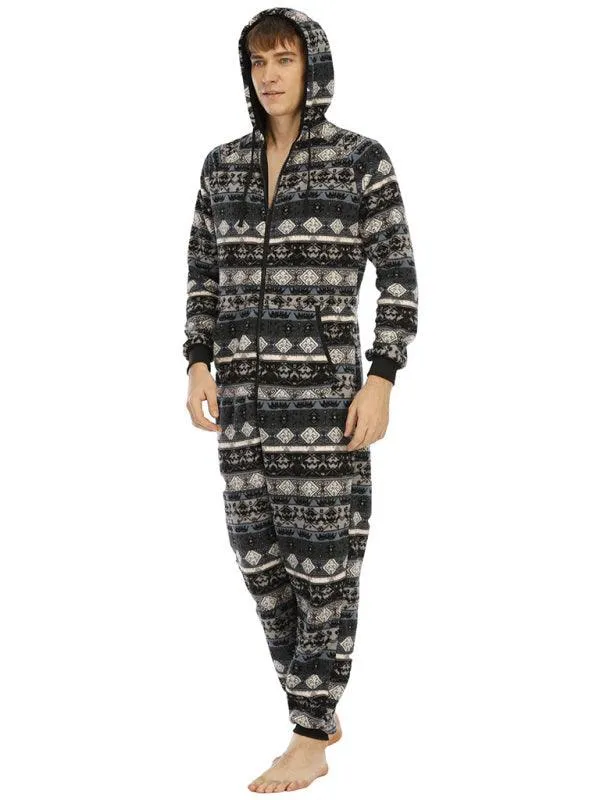 Men's Thickened Flannel Print Bodysuit | Hooded Pajamas | Loungewear