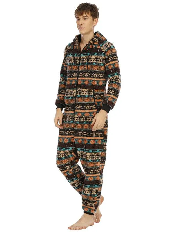 Men's Thickened Flannel Print Bodysuit | Hooded Pajamas | Loungewear