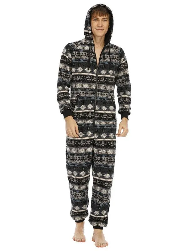 Men's Thickened Flannel Print Bodysuit | Hooded Pajamas | Loungewear