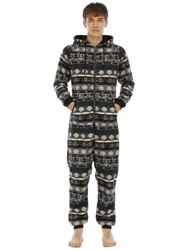 Men's Thickened Flannel Print Bodysuit | Hooded Pajamas | Loungewear