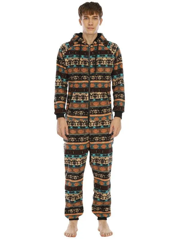 Men's Thickened Flannel Print Bodysuit | Hooded Pajamas | Loungewear