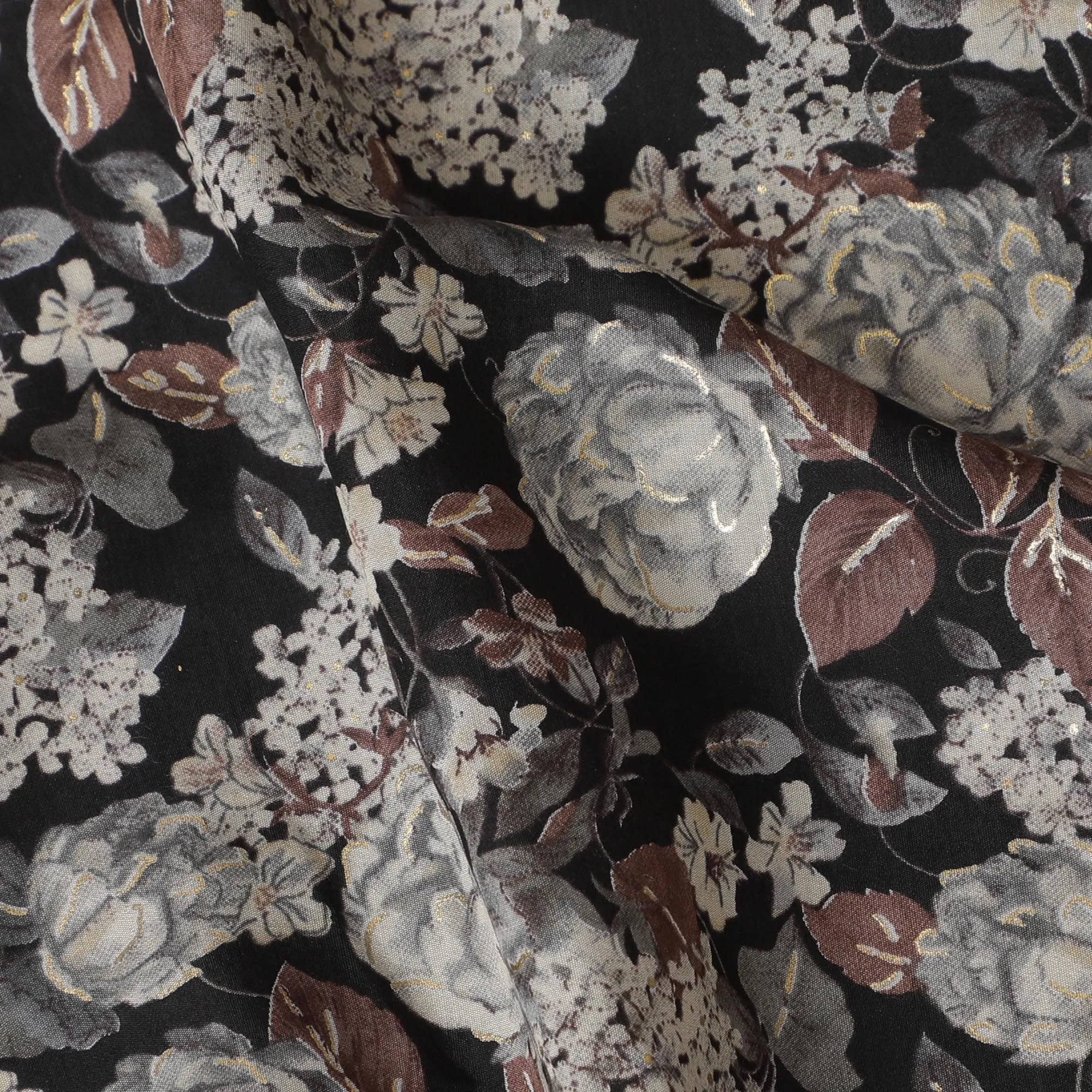 Midnight Blossom Viscose Fabric - 110cm Width, Elegant Floral Print, Buy Online by the Meter-D18024