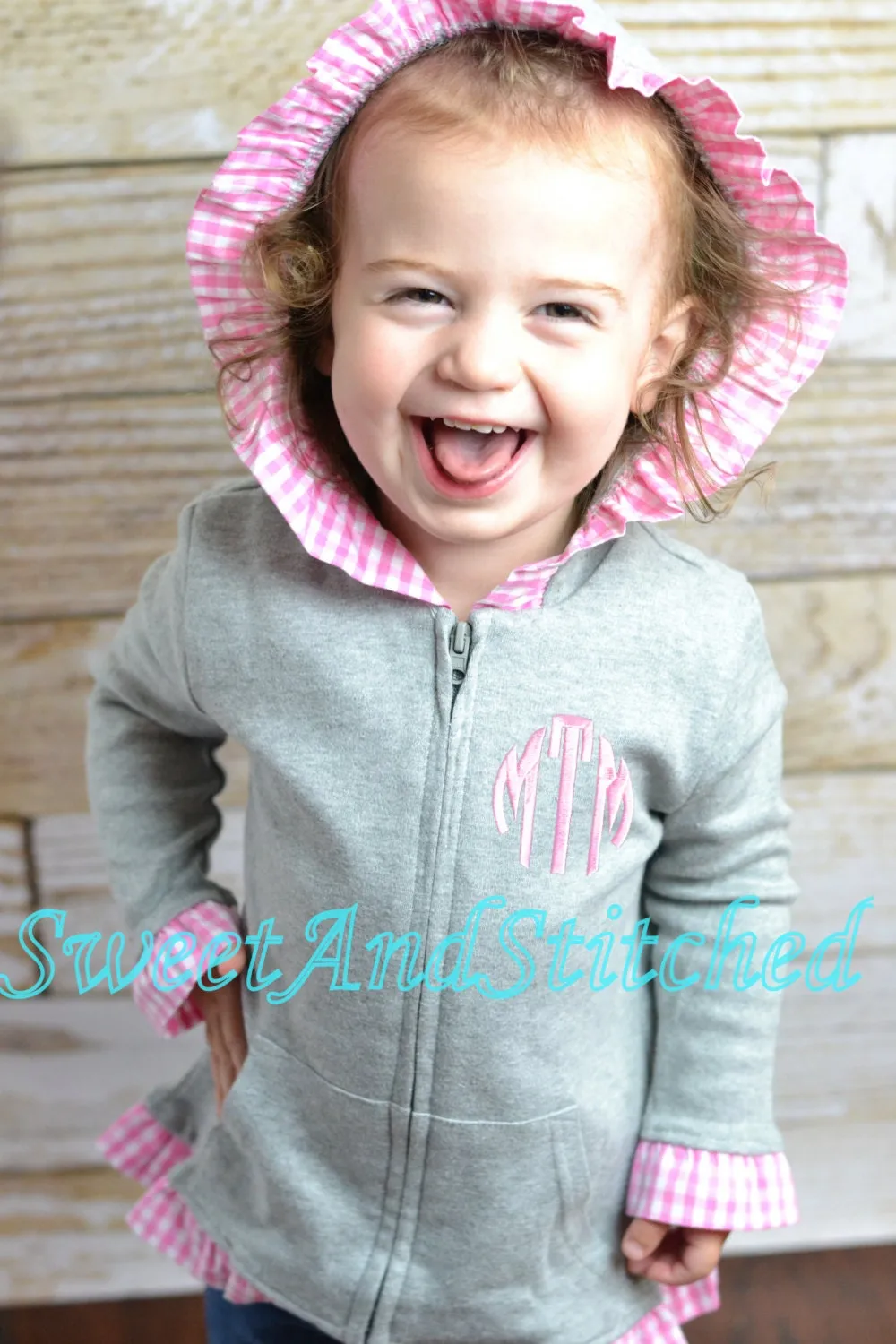 Monogrammed Girls Jacket, Monogrammed zip up hoodie, Monogrammed sweatshirt or pullover - Girls fall jacket, Monogrammed gingham sweater