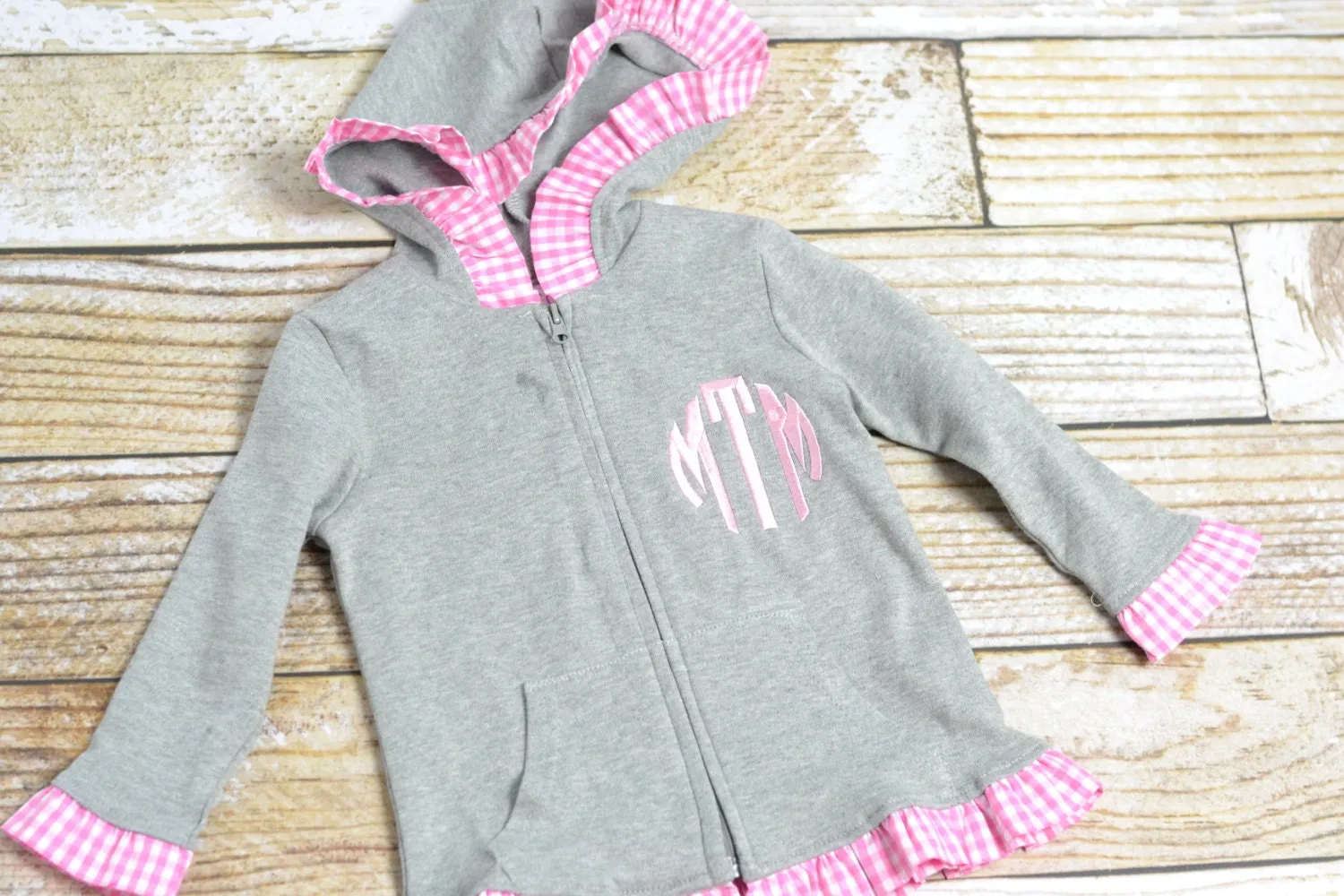 Monogrammed Girls Jacket, Monogrammed zip up hoodie, Monogrammed sweatshirt or pullover - Girls fall jacket, Monogrammed gingham sweater