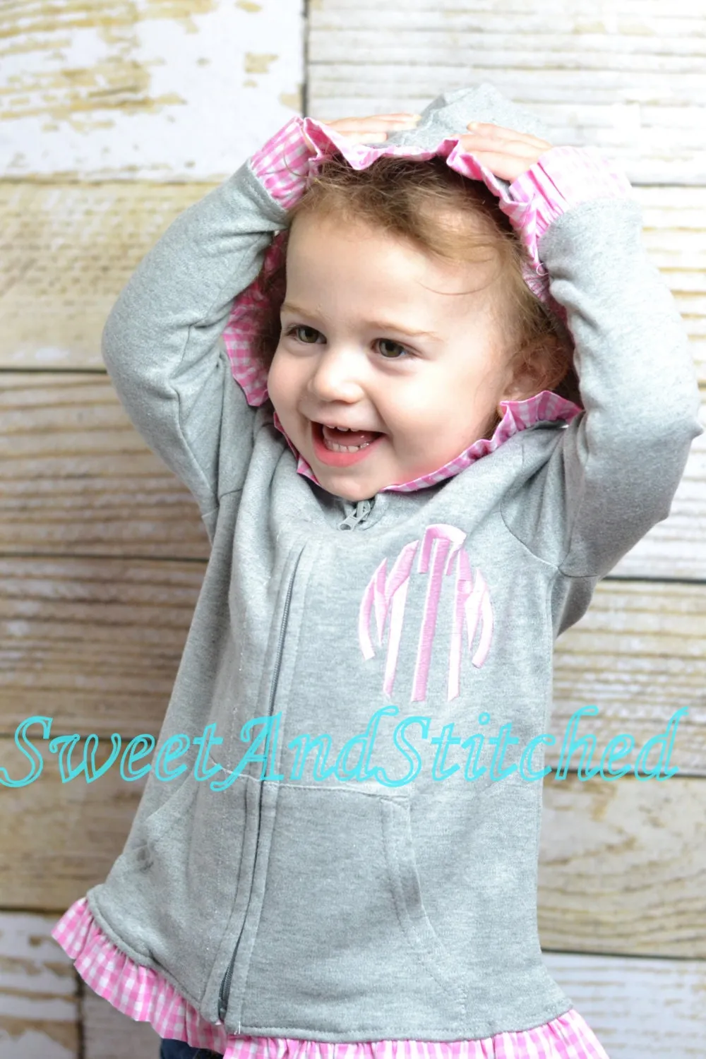 Monogrammed Girls Jacket, Monogrammed zip up hoodie, Monogrammed sweatshirt or pullover - Girls fall jacket, Monogrammed gingham sweater