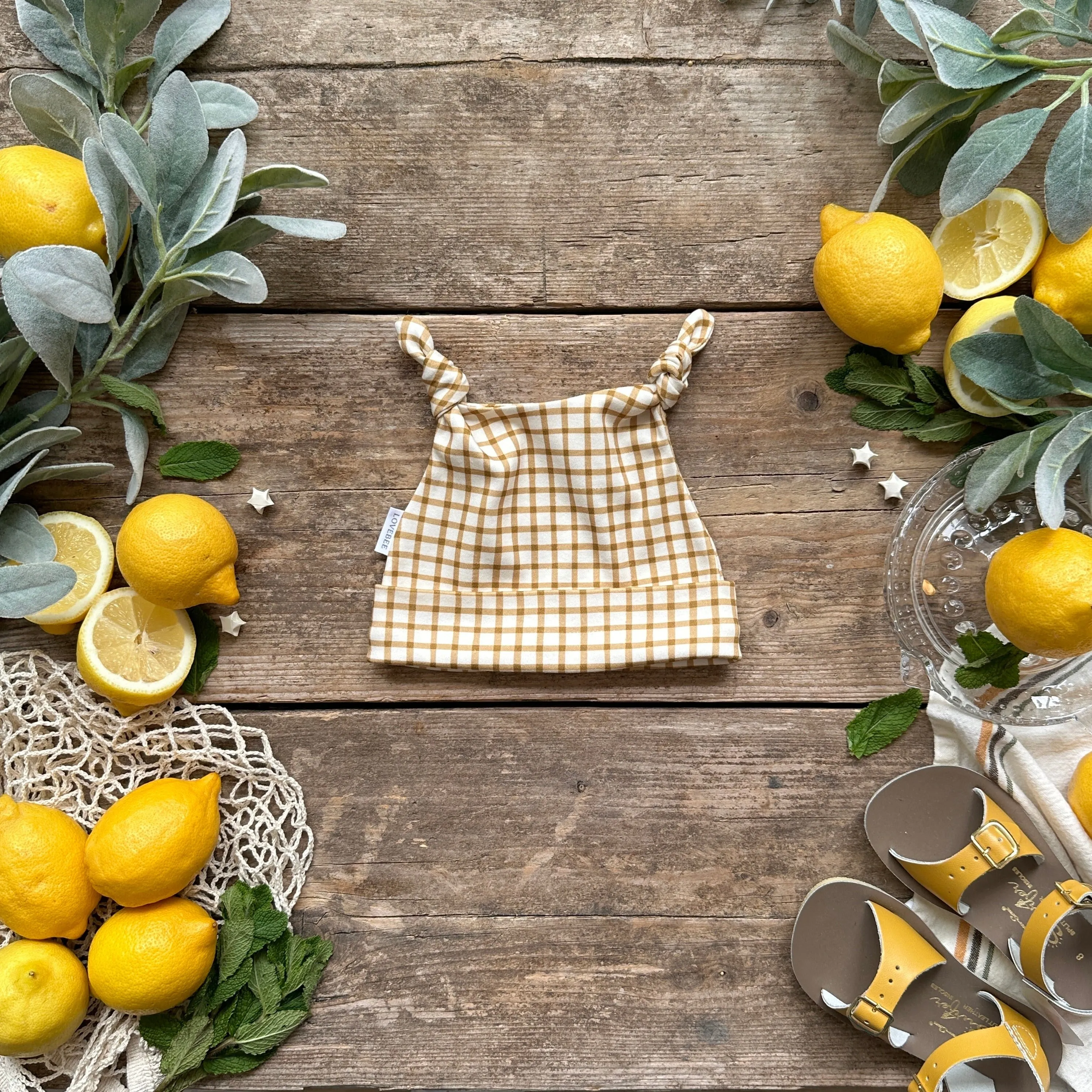 Mustard Gingham Knotted Hats