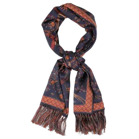 Navy Birds of Paradise Print Tubular Silk Scarf