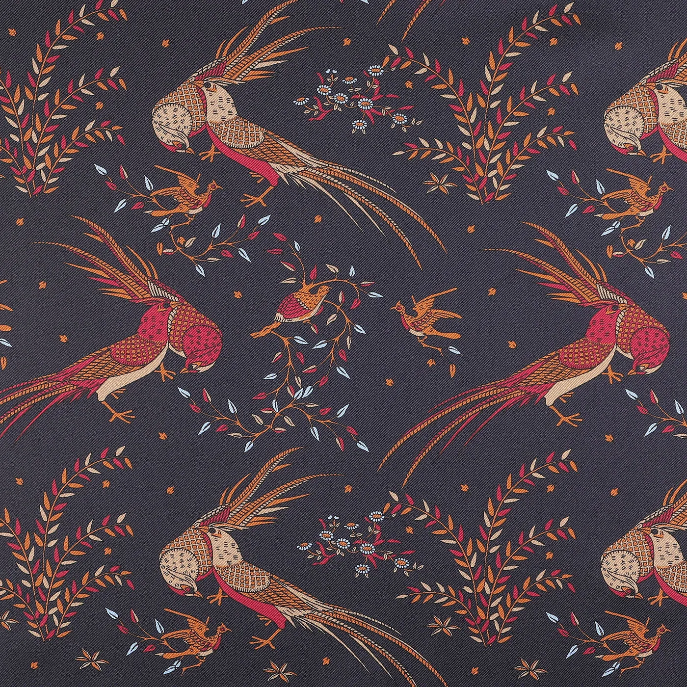 Navy Birds of Paradise Print Tubular Silk Scarf