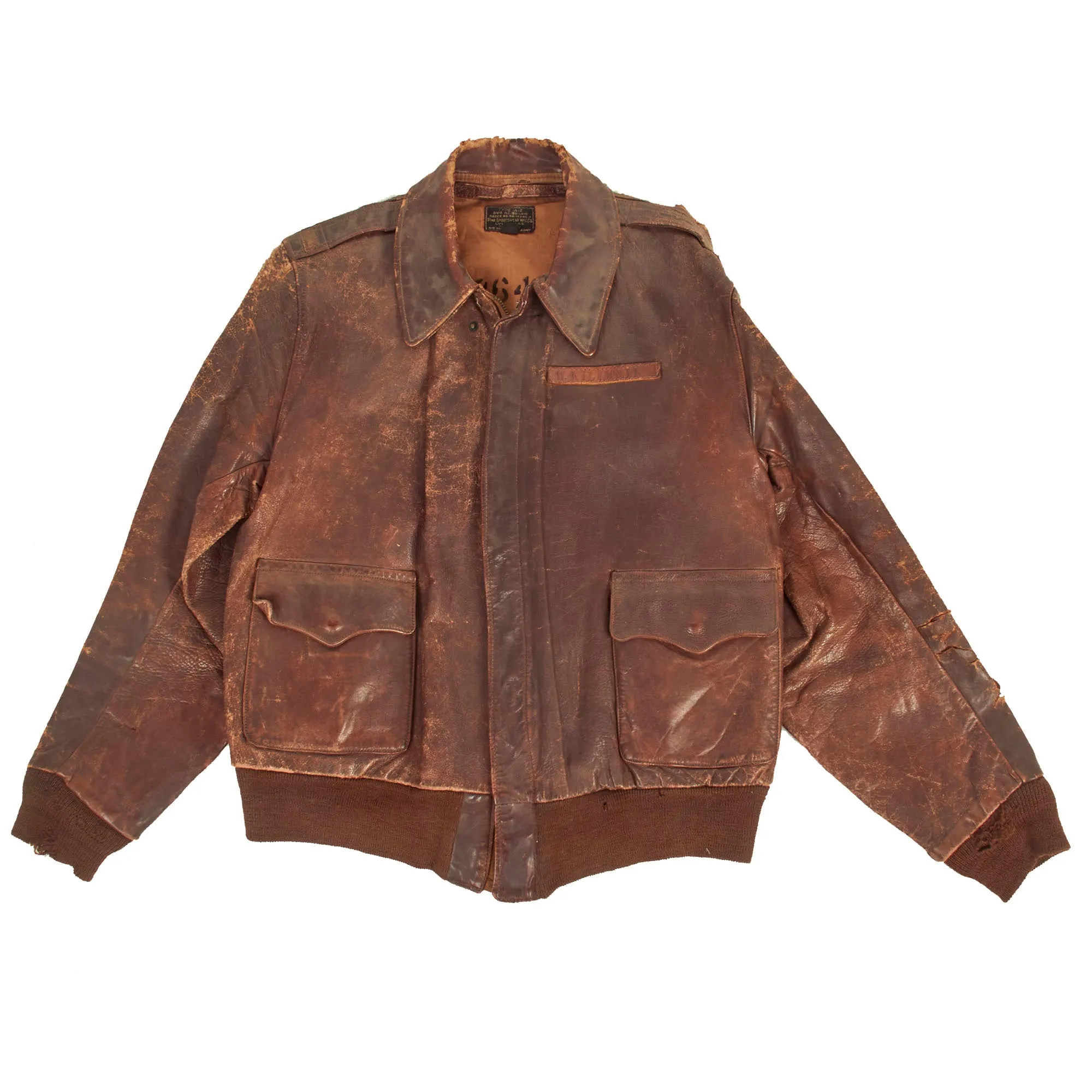 Original U.S. WWII B-24 Birthday Gift Painted A-2 Leather Flight Jacket Named to Lt Walter Kilimnik - 736th Bomb Squadron