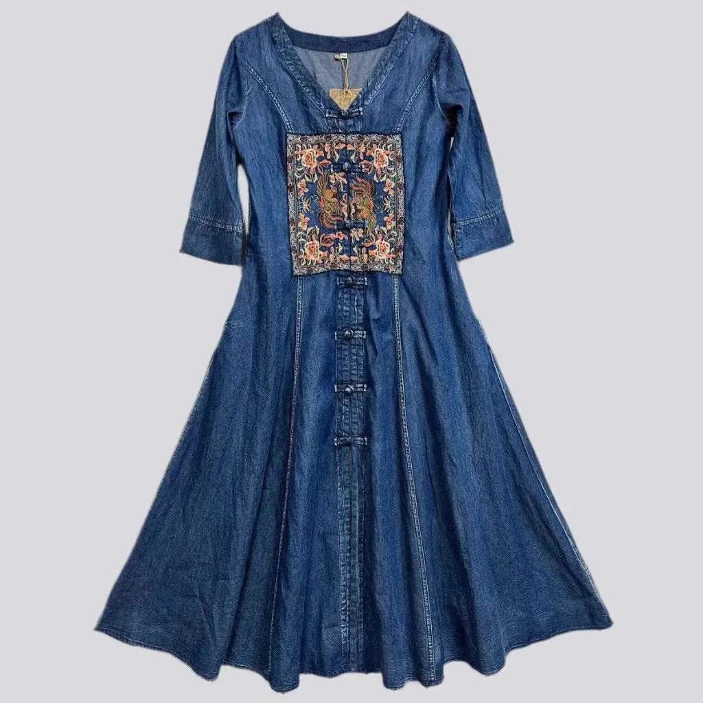 Ornamented vintage embroidered jean dress