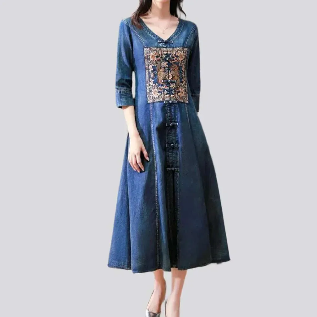 Ornamented vintage embroidered jean dress