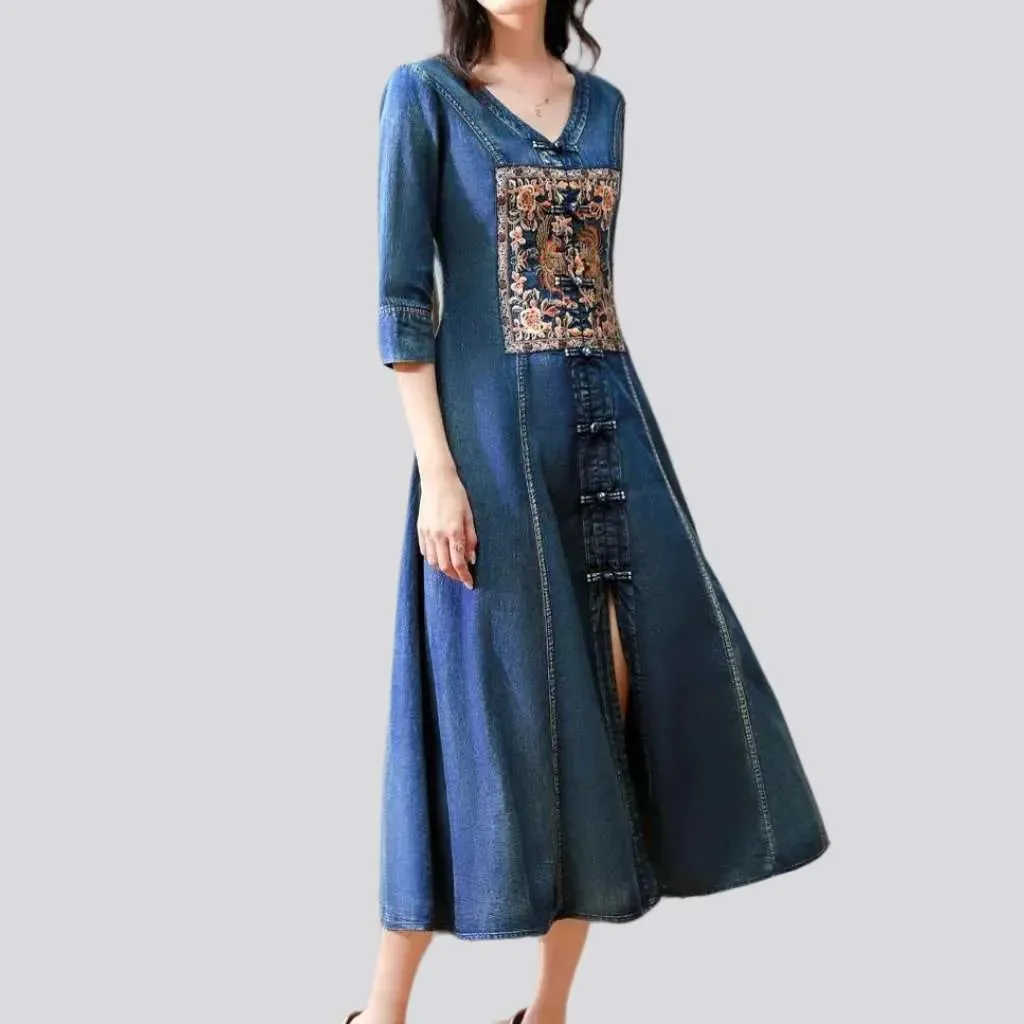 Ornamented vintage embroidered jean dress