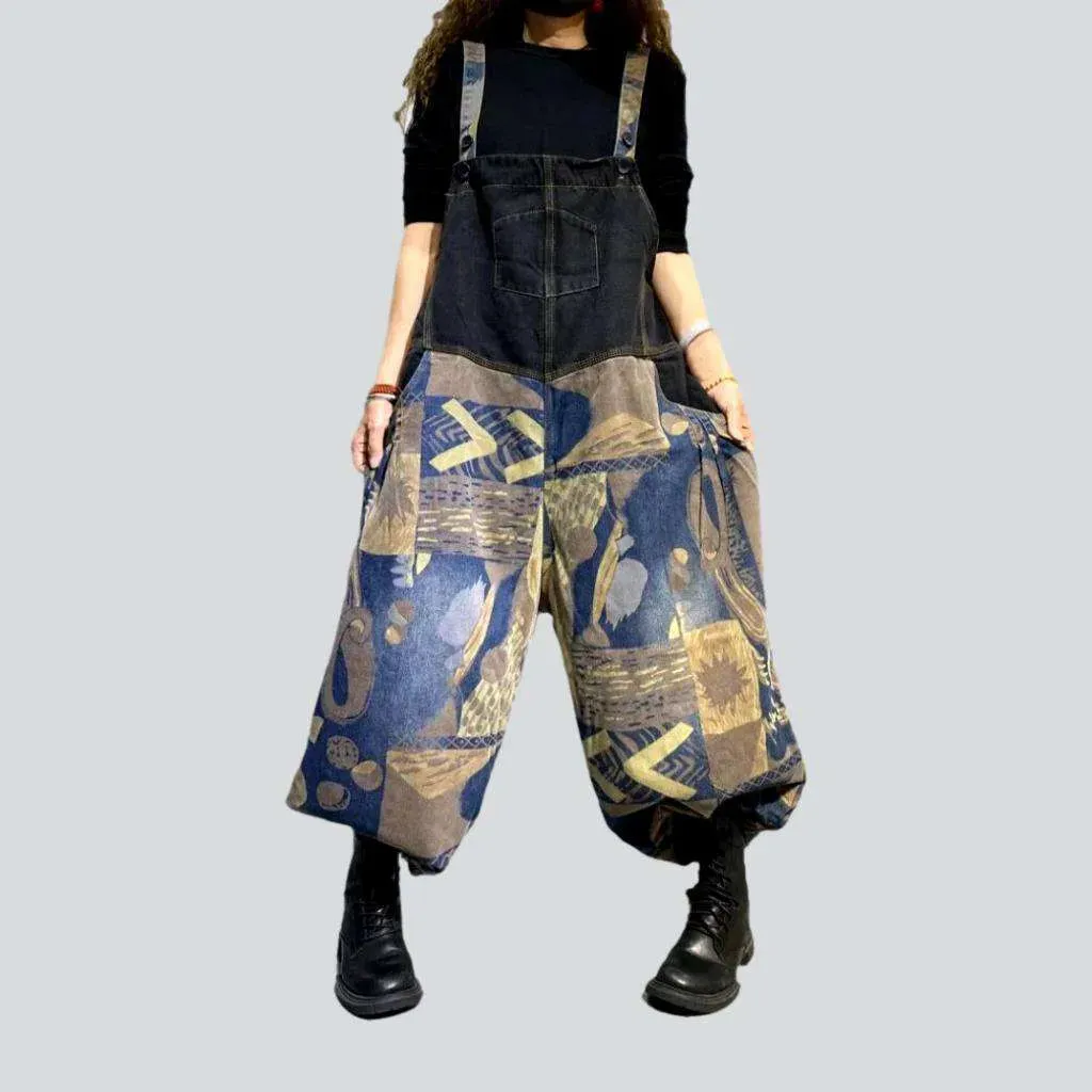 Painted baggy denim overall for women