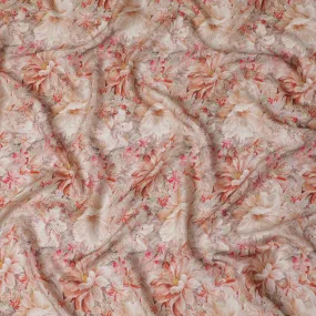 Peach Hibiscus Viscose Crepe Fabric, 110cm Wide â€“ Soft Tropical Allure-D18405