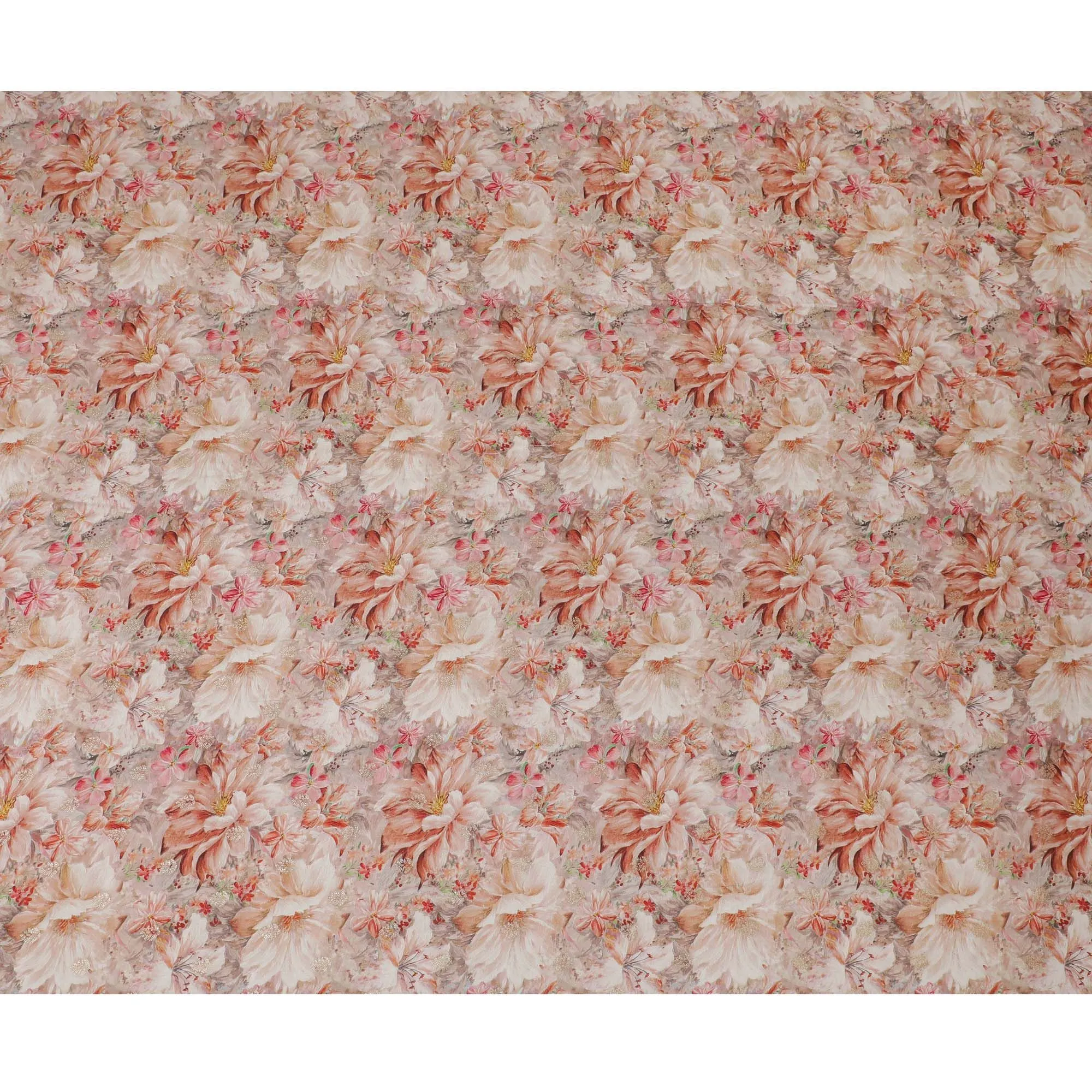 Peach Hibiscus Viscose Crepe Fabric, 110cm Wide â€“ Soft Tropical Allure-D18405