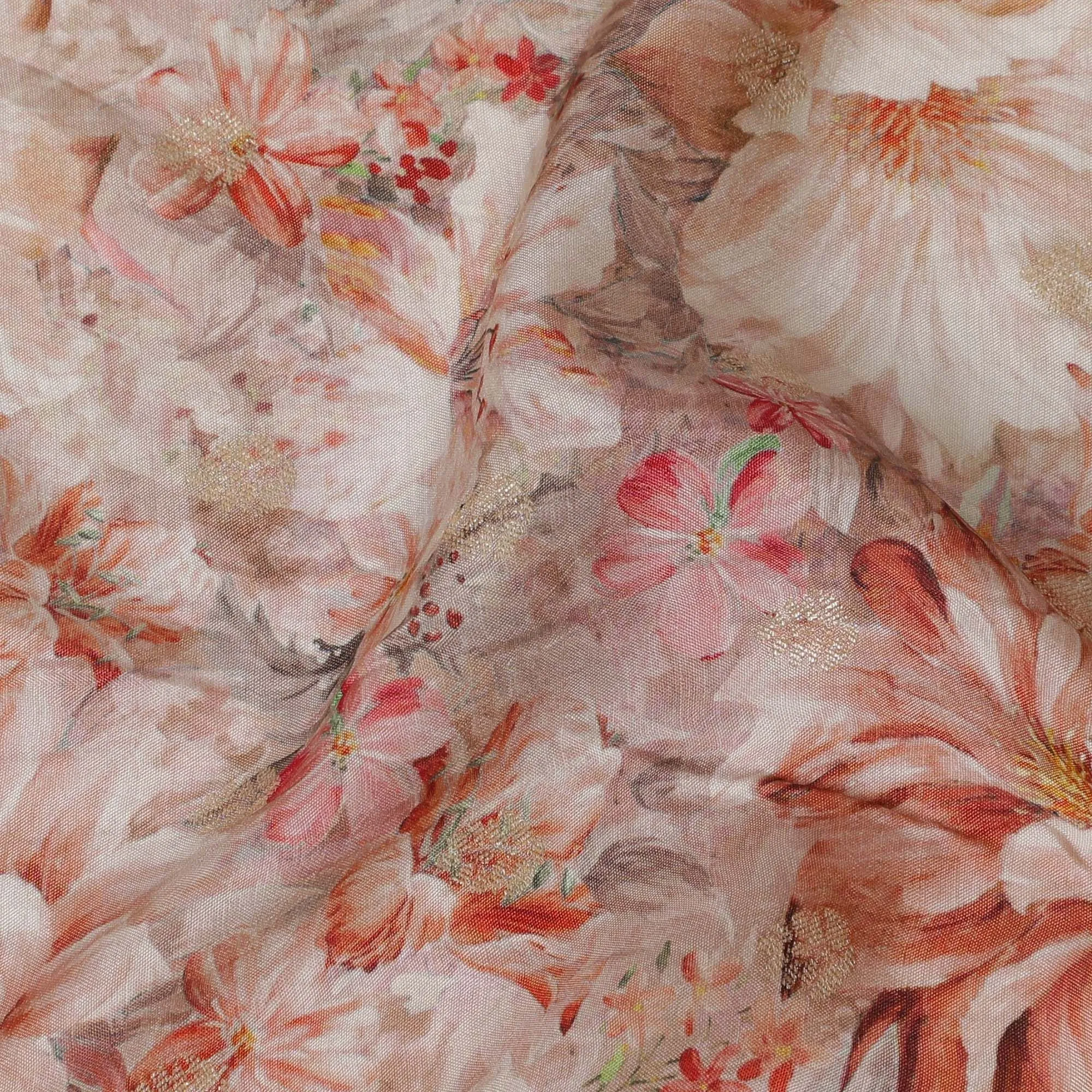 Peach Hibiscus Viscose Crepe Fabric, 110cm Wide â€“ Soft Tropical Allure-D18405