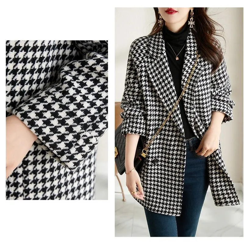 Plaid Woolen Chic Wool Thigh-Length Mac Coat