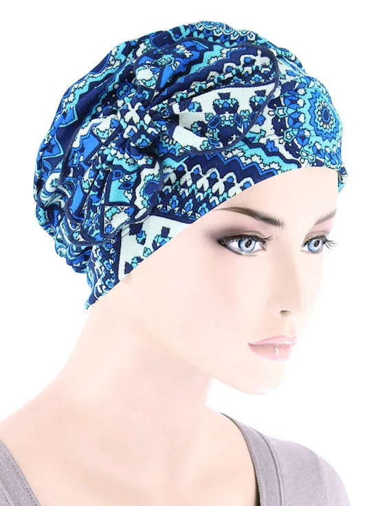 Pleated Bow Cap Bali Blue