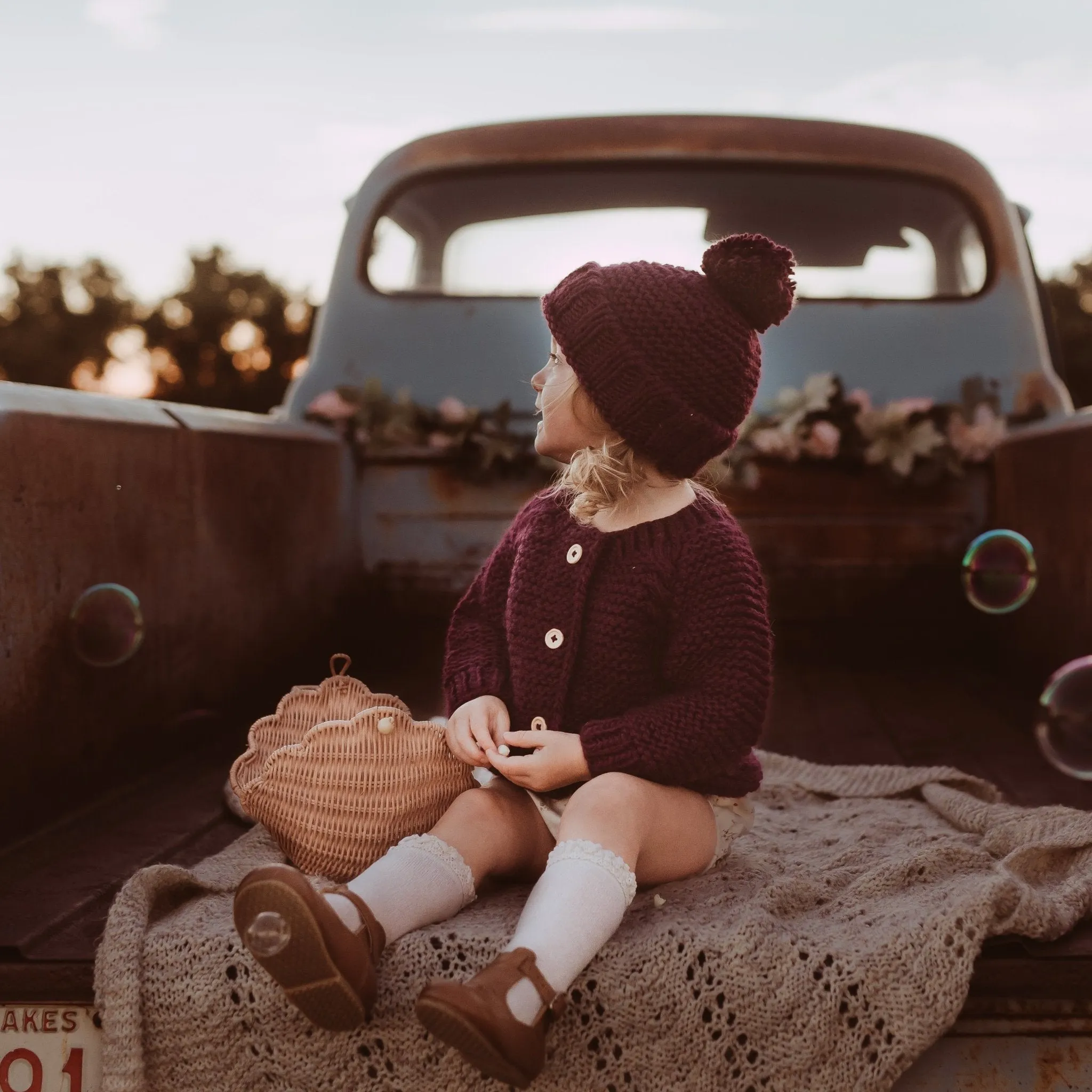 Plum Garter Stitch Beanie Hat