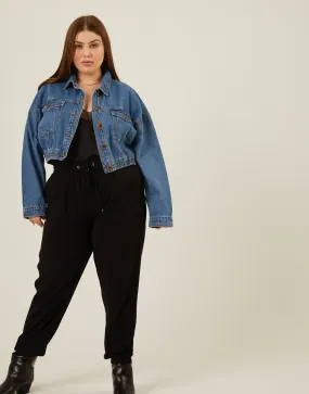 Plus Size Elasticized Denim Jacket