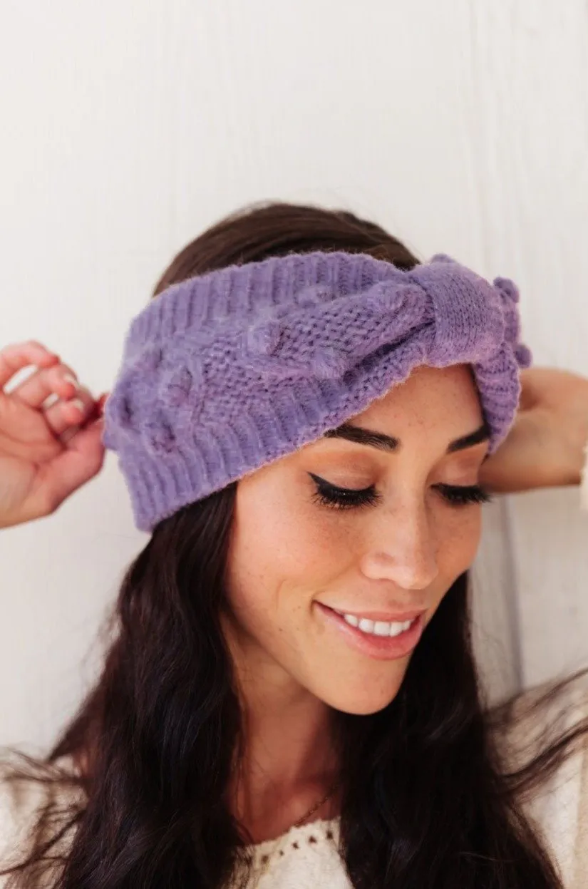 Pom Knit Head Wrap In Periwinkle (Ships in 1-2 weeks)