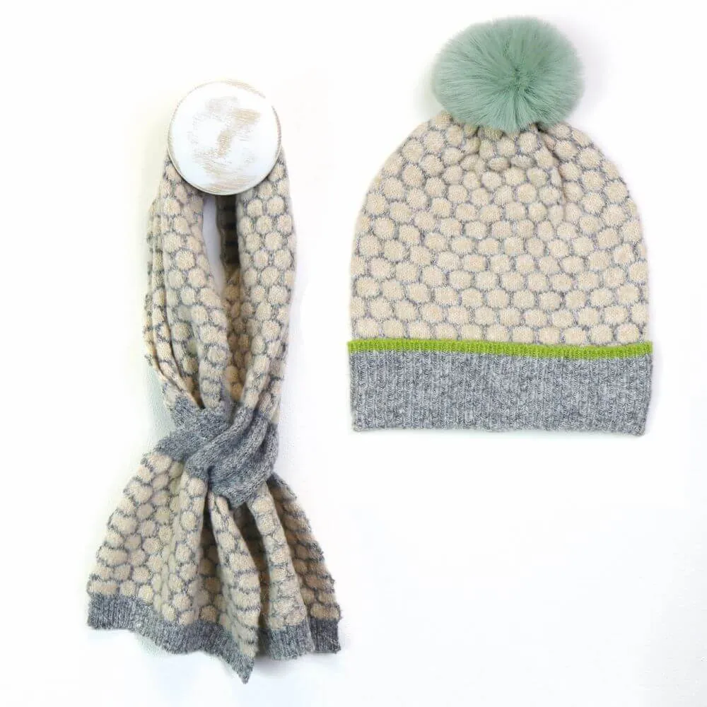 Popcorn Knit Recycled Hat and Scarf Set