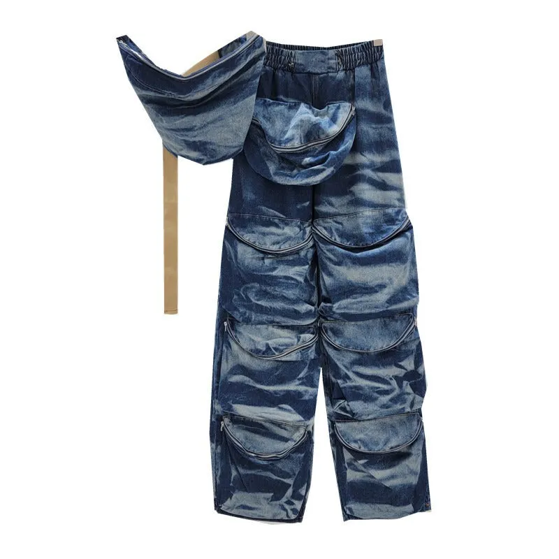 Pre Order:  Street Distressed Jeans with Work Pockets   Cami Tube Top