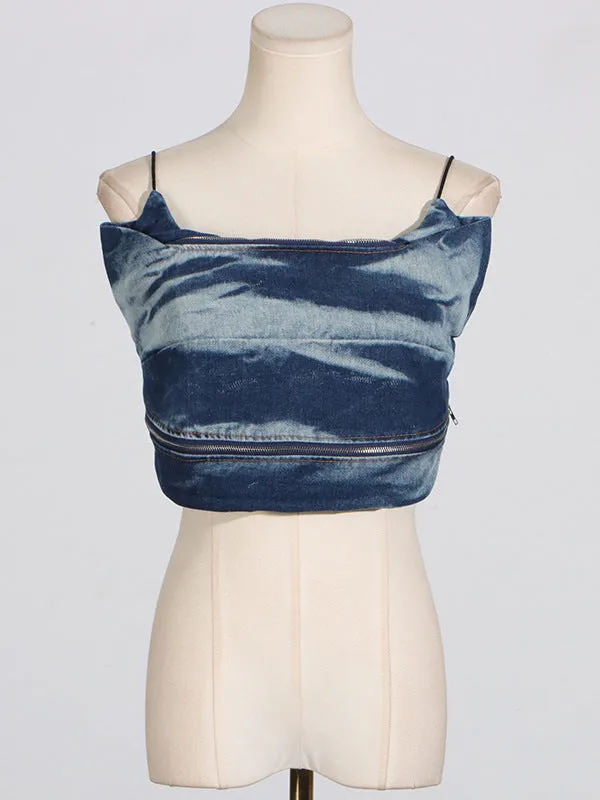 Pre Order:  Street Distressed Jeans with Work Pockets   Cami Tube Top