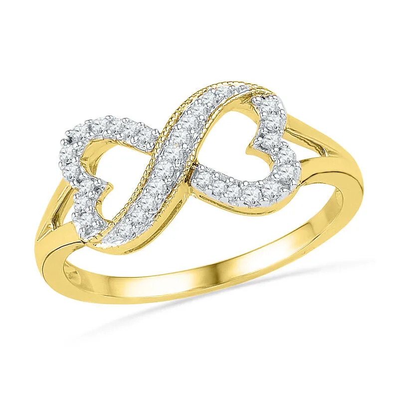 Pre-Owned Zales 10k Gold 1/6ct Round Diamond Infinity Heart Ring