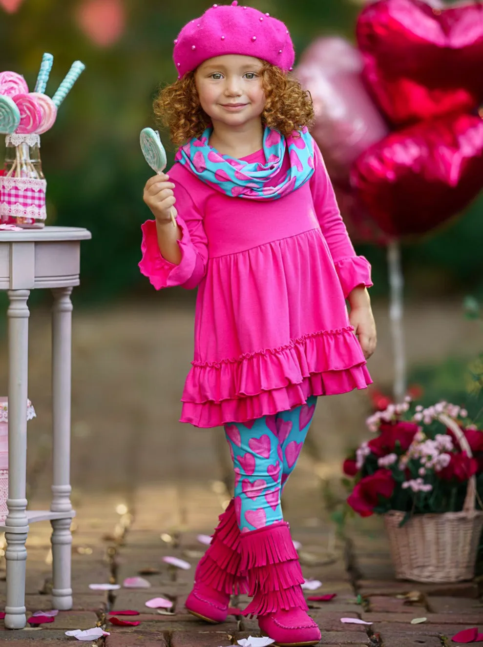 Precious Hearts Tunic, Scarf And Legging Set