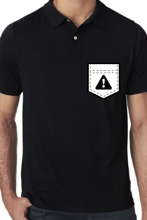 Premium Black Polo Tee with White Pocket Error Graphics Printed