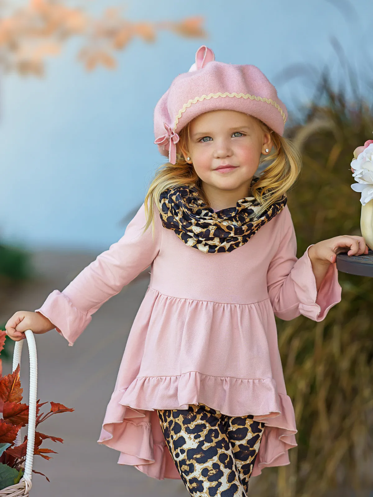 Pretty Pink Tunic, Leopard Legging And Scarf Set