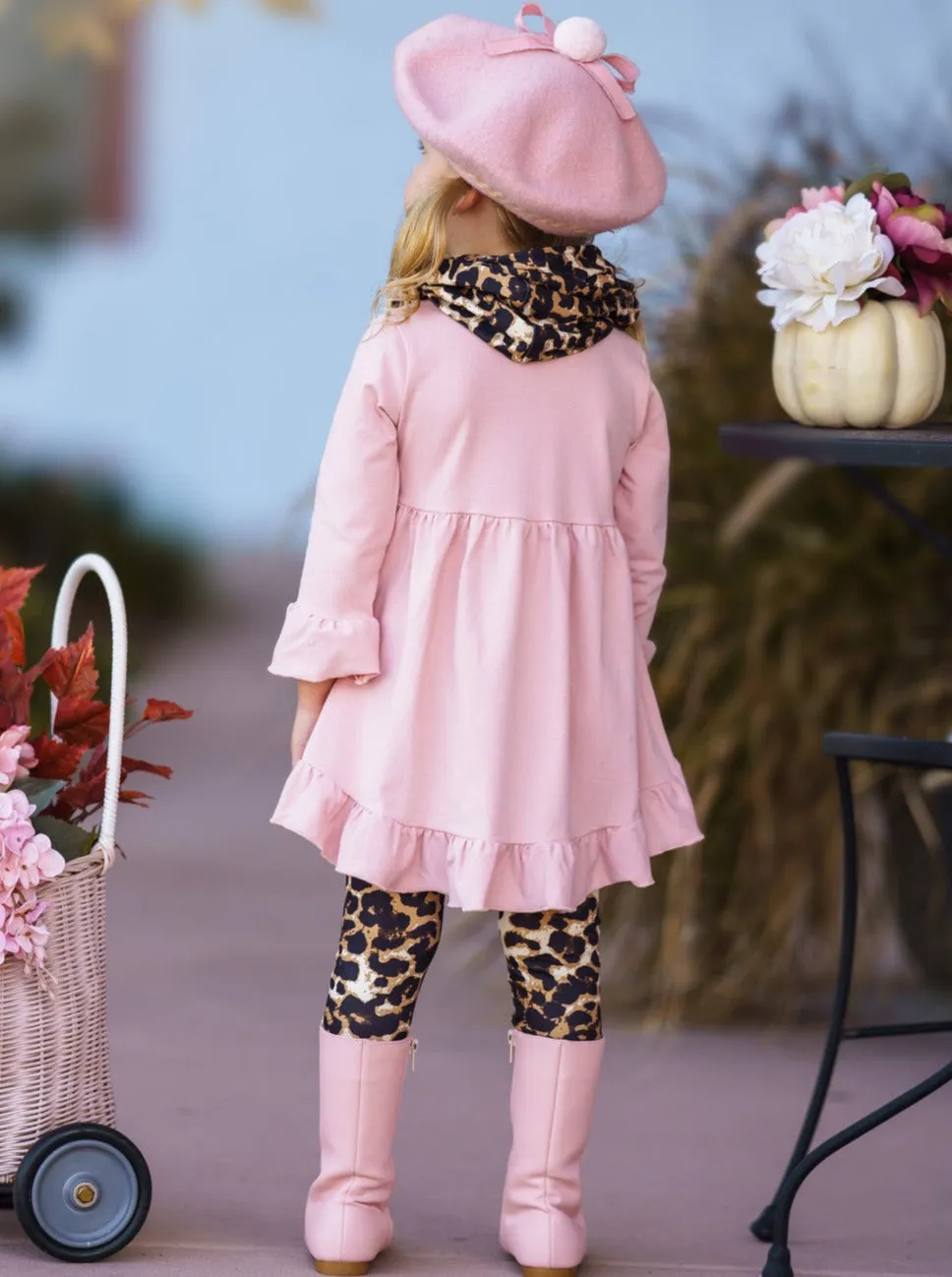 Pretty Pink Tunic, Leopard Legging And Scarf Set