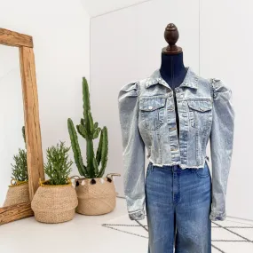 Puff Shoulder Crop Jean Jacket