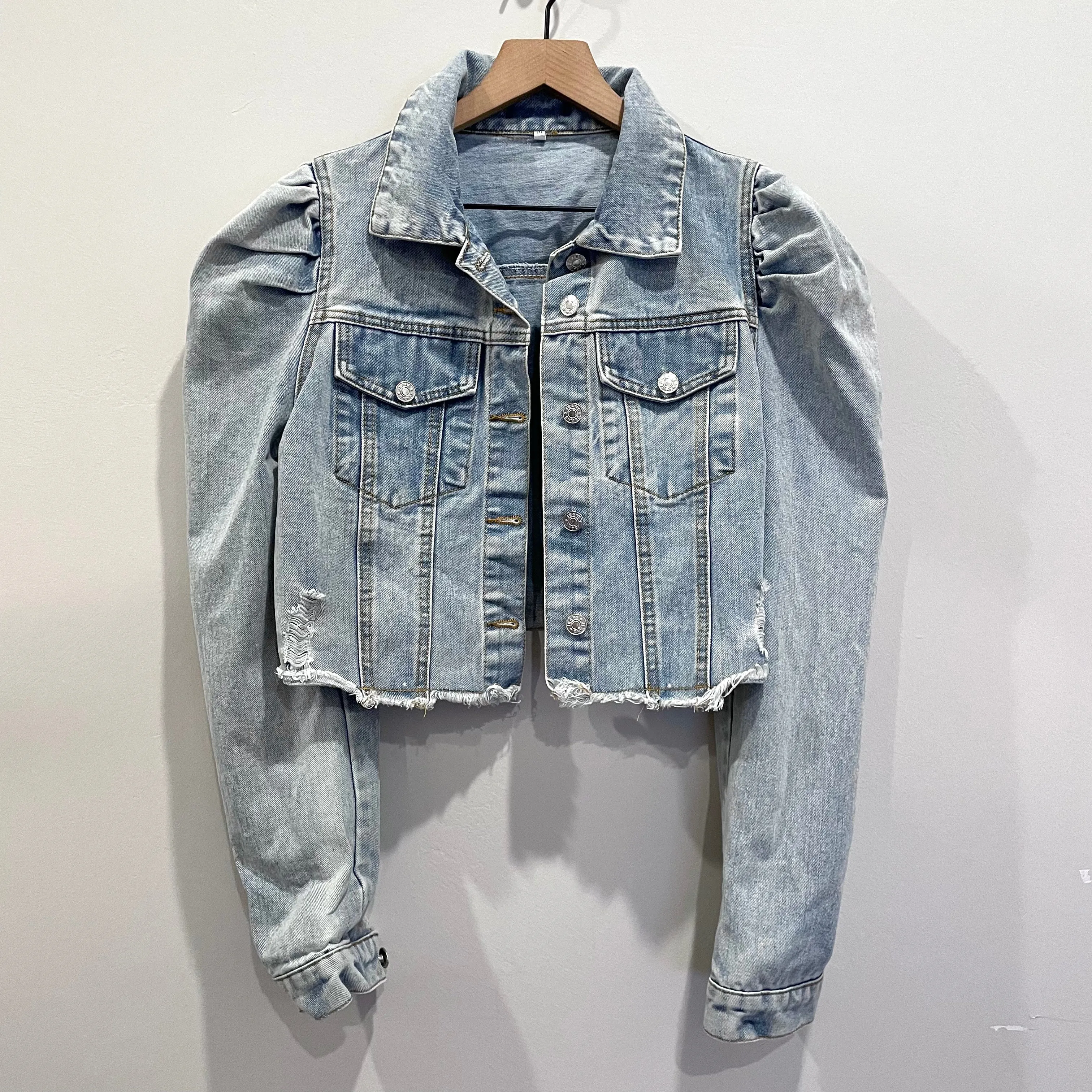 Puff Shoulder Crop Jean Jacket