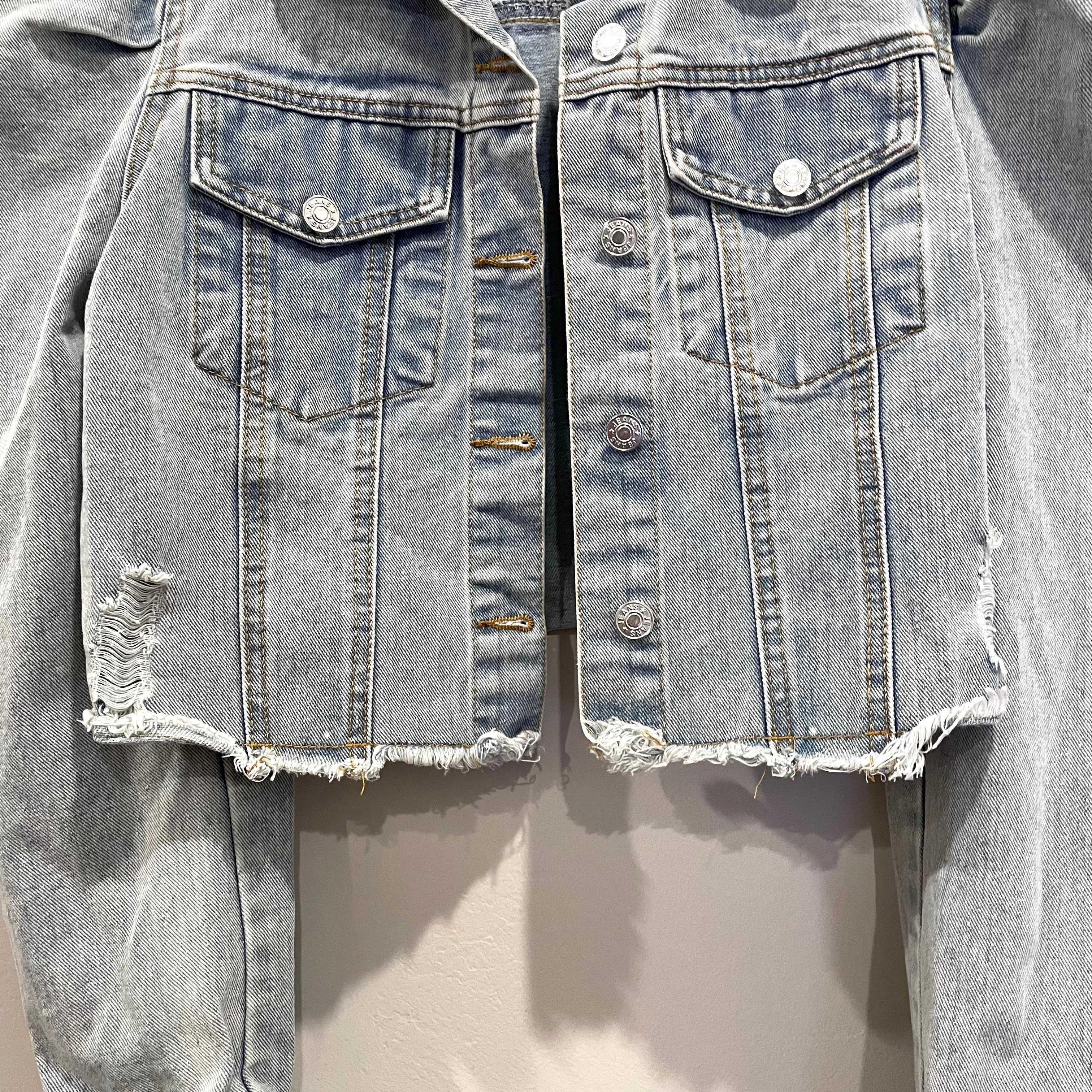 Puff Shoulder Crop Jean Jacket