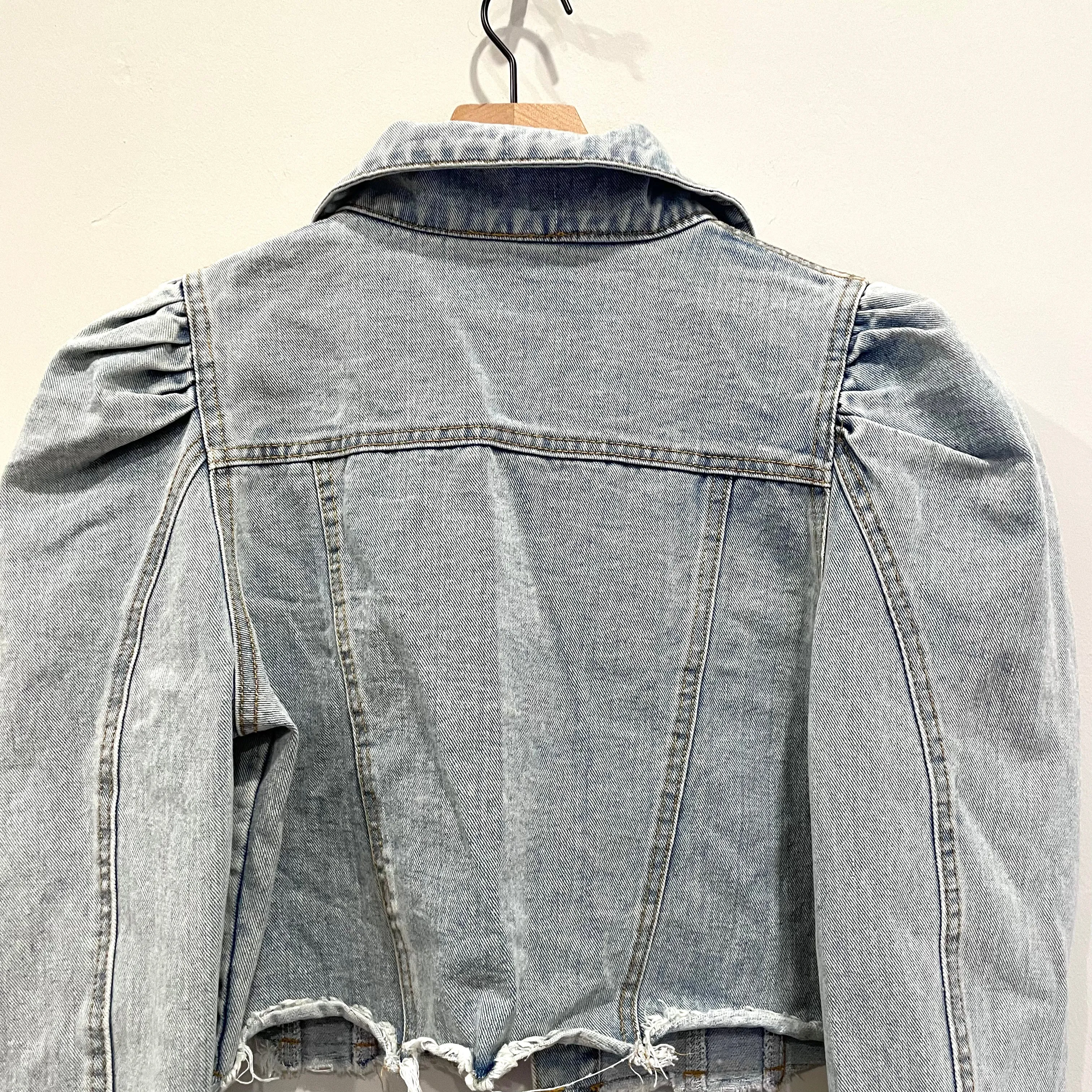 Puff Shoulder Crop Jean Jacket