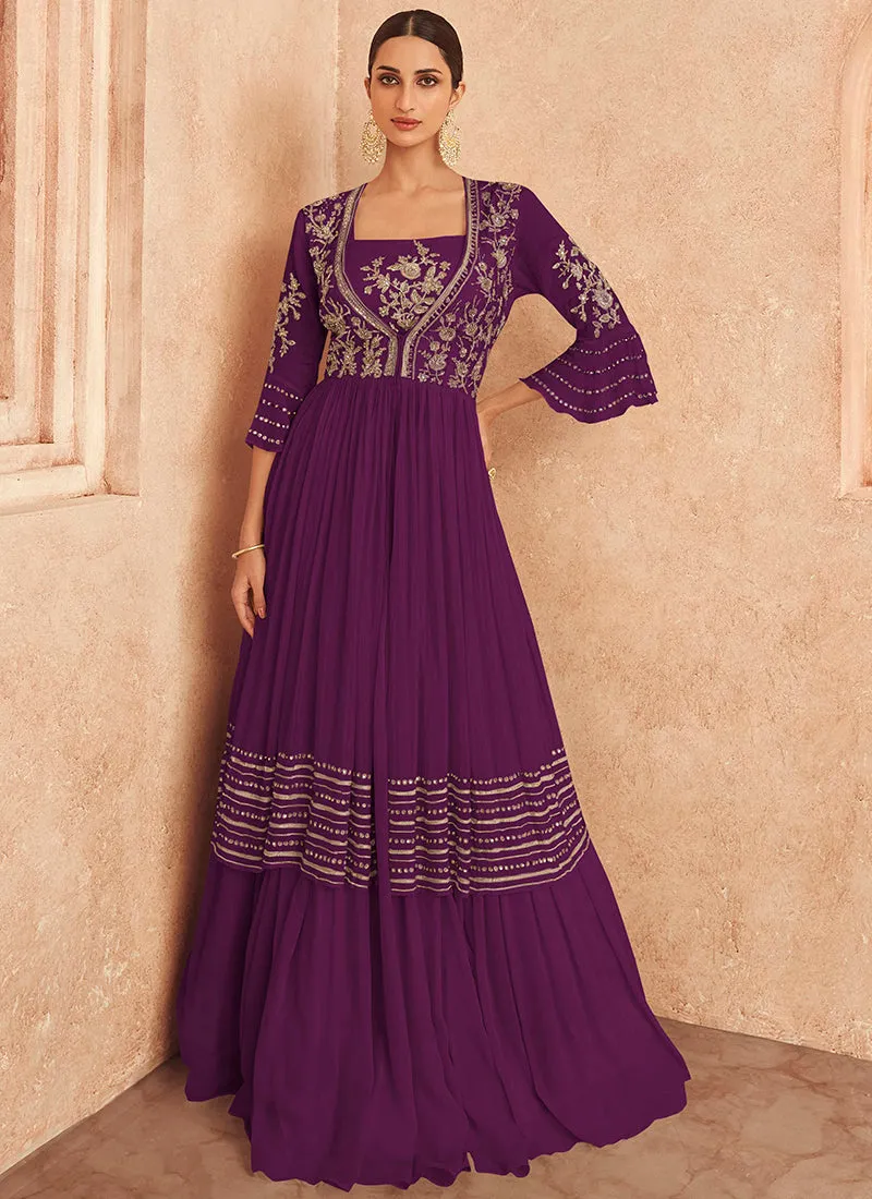 Purple Embroidery Jacket Style Traditional Lehenga Choli