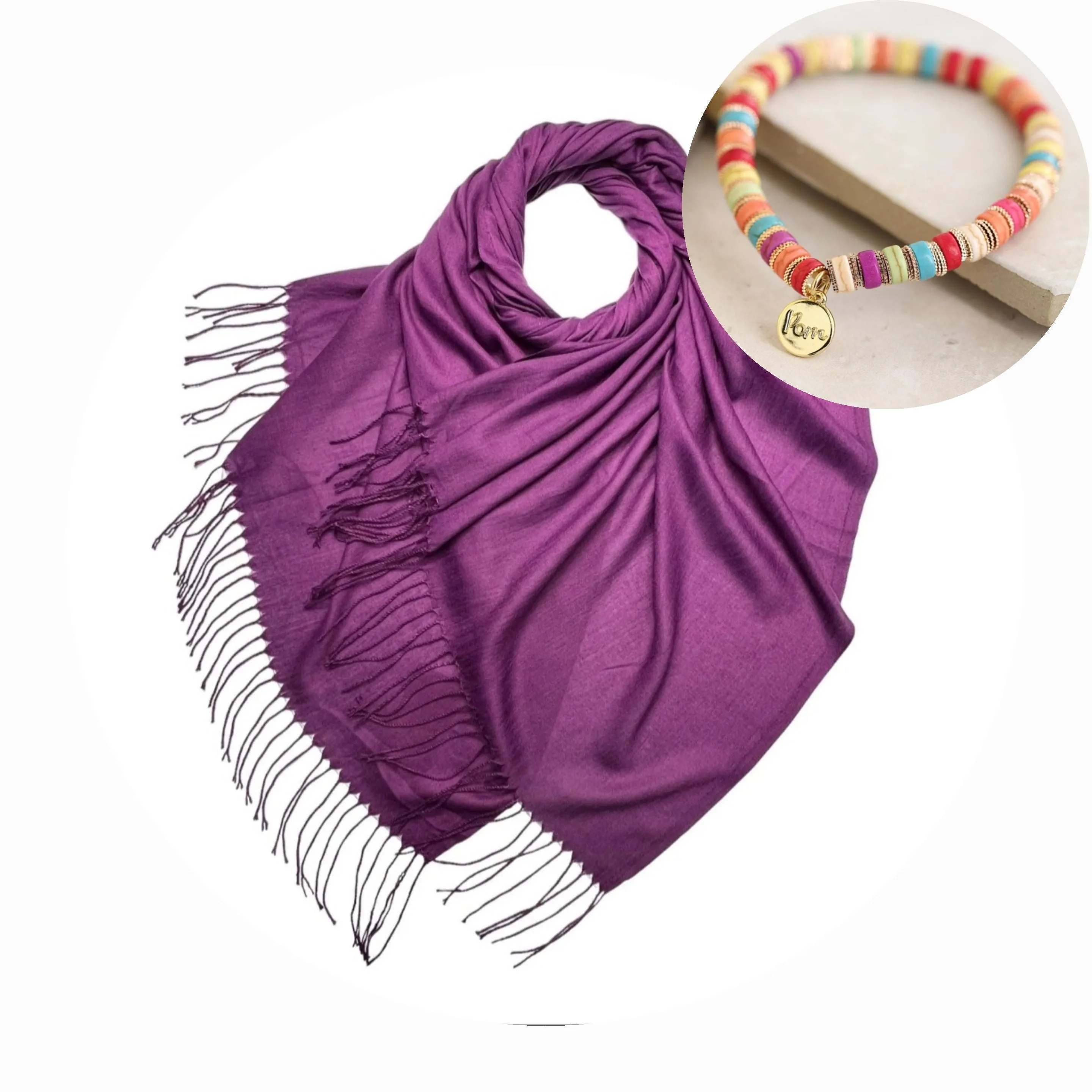 Purple Pashmina Scarf & Bracelet Set