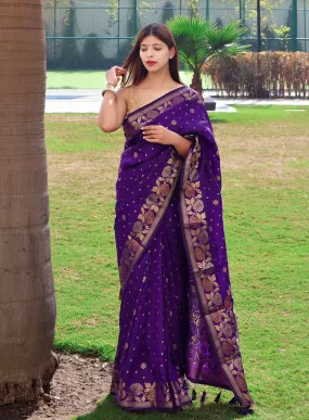 Purple Saree in Soft Silk with Floral Woven Border and Pallu