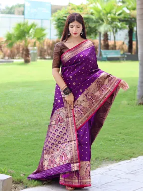 Purple Saree in Soft Silk with Three Colored Zari