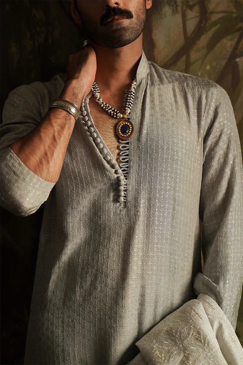 "Alyan" Ice Grey Embroidered Kurta Pajama