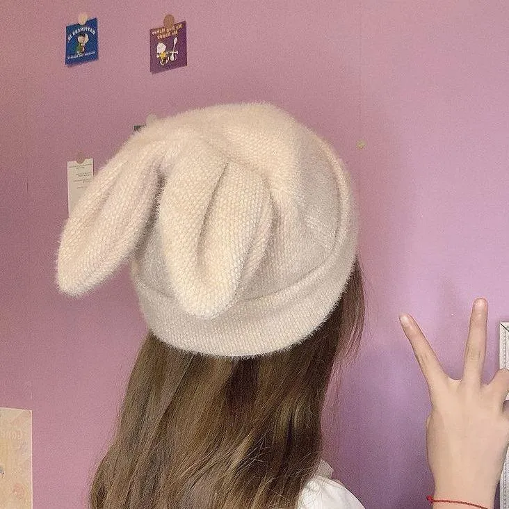 Rabbit Ears Soft Aesthetic Knitted Beanie Hat