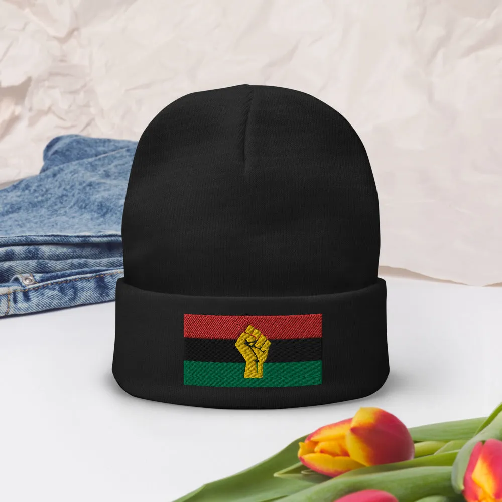 RBG Pan African Flag w/ Yellow Fist Knit Beanie