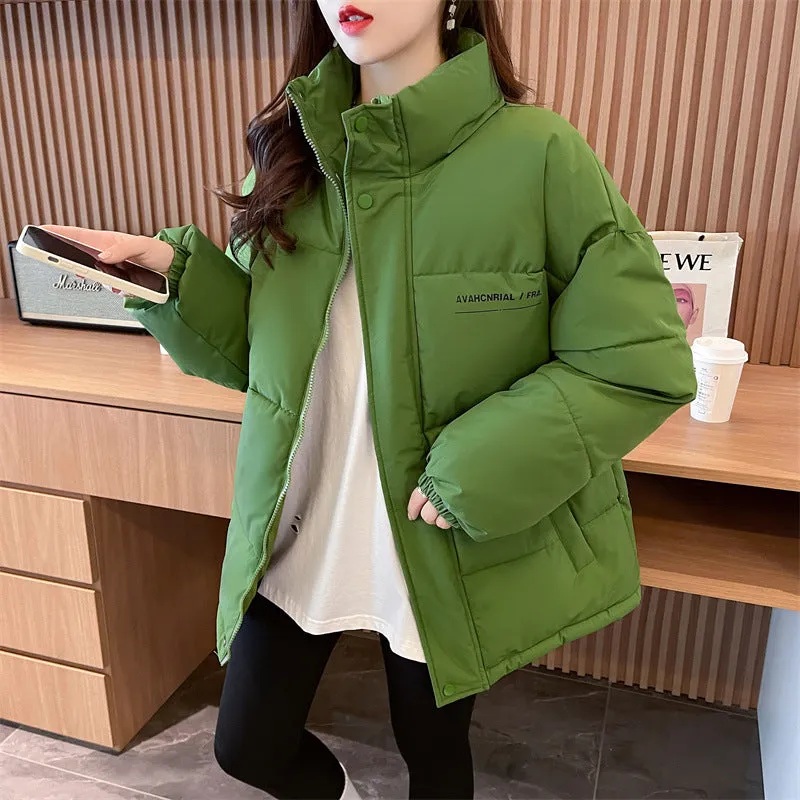 Real shot 2023 new down cotton clothes women's Korean version stand-up collar loose Internet celebrities ins Hong Kong style thickened warm cotton clothes women