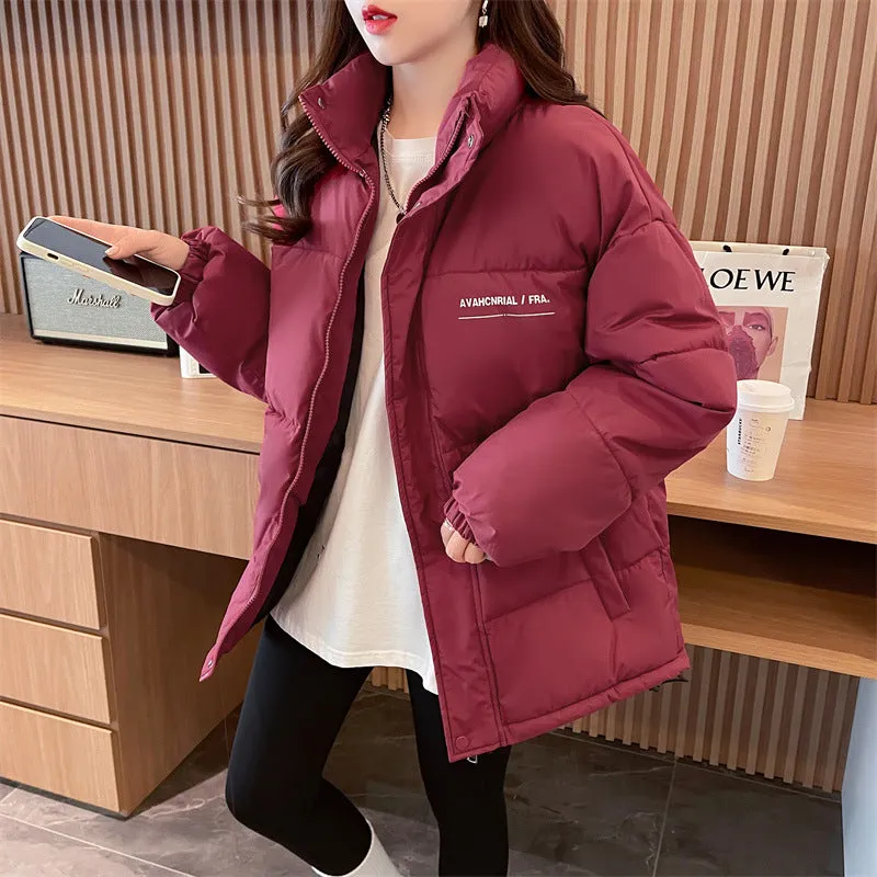 Real shot 2023 new down cotton clothes women's Korean version stand-up collar loose Internet celebrities ins Hong Kong style thickened warm cotton clothes women