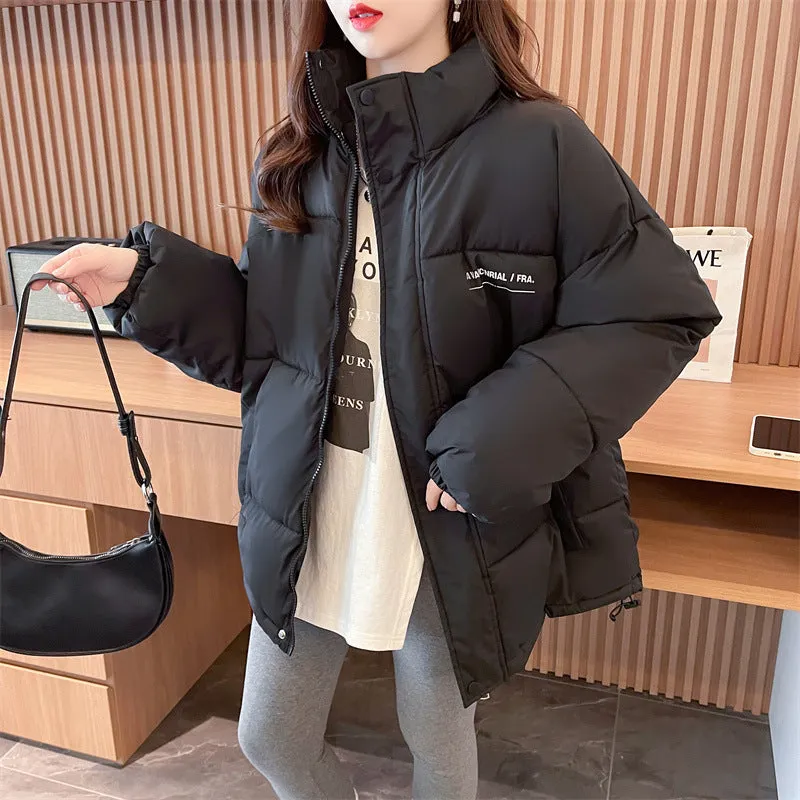 Real shot 2023 new down cotton clothes women's Korean version stand-up collar loose Internet celebrities ins Hong Kong style thickened warm cotton clothes women