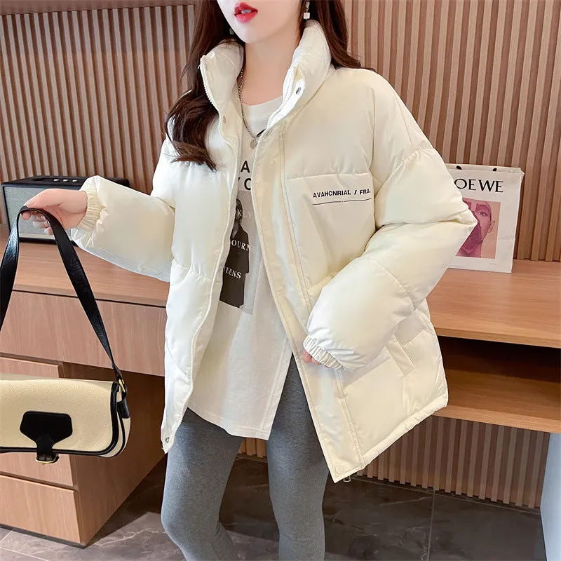 Real shot 2023 new down cotton clothes women's Korean version stand-up collar loose Internet celebrities ins Hong Kong style thickened warm cotton clothes women