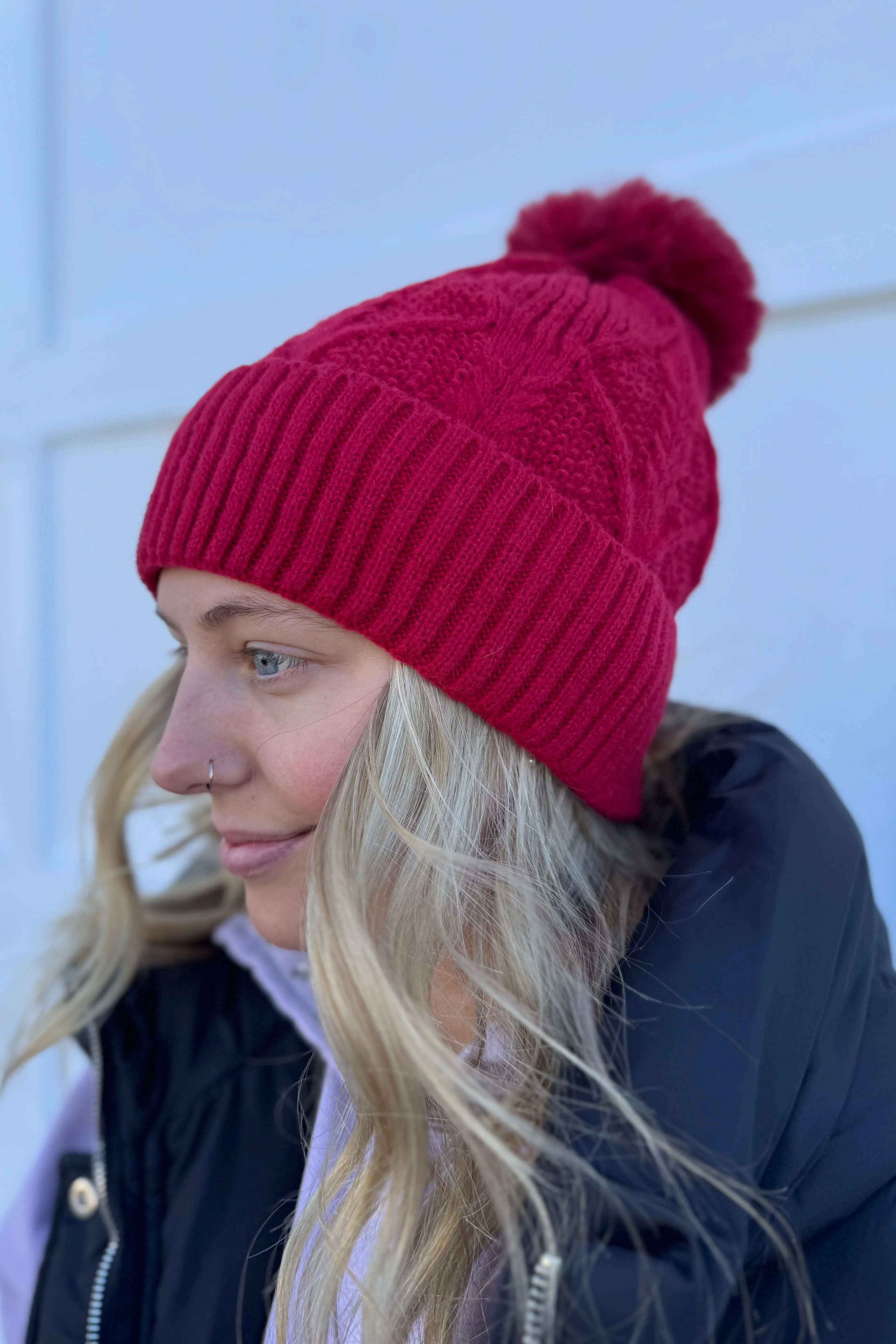 Red Knit Texture Lined Hat