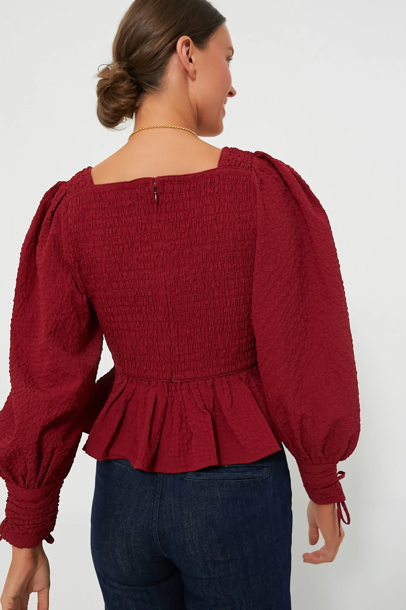 Red Regina Seersucker Longsleeve Top